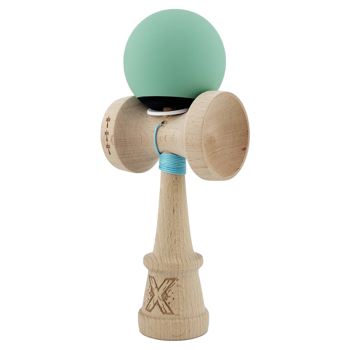 Kendama X Originala, Profesionala, Vivimall, Rubber Grip, Cupe Mari KING SIZE V3, Gaura in Baza, Rulment Metalic, din lemn 18 cm, Ata 55 cm, Bicolor Turcoaz/Albastru inchis - vivimall.ro