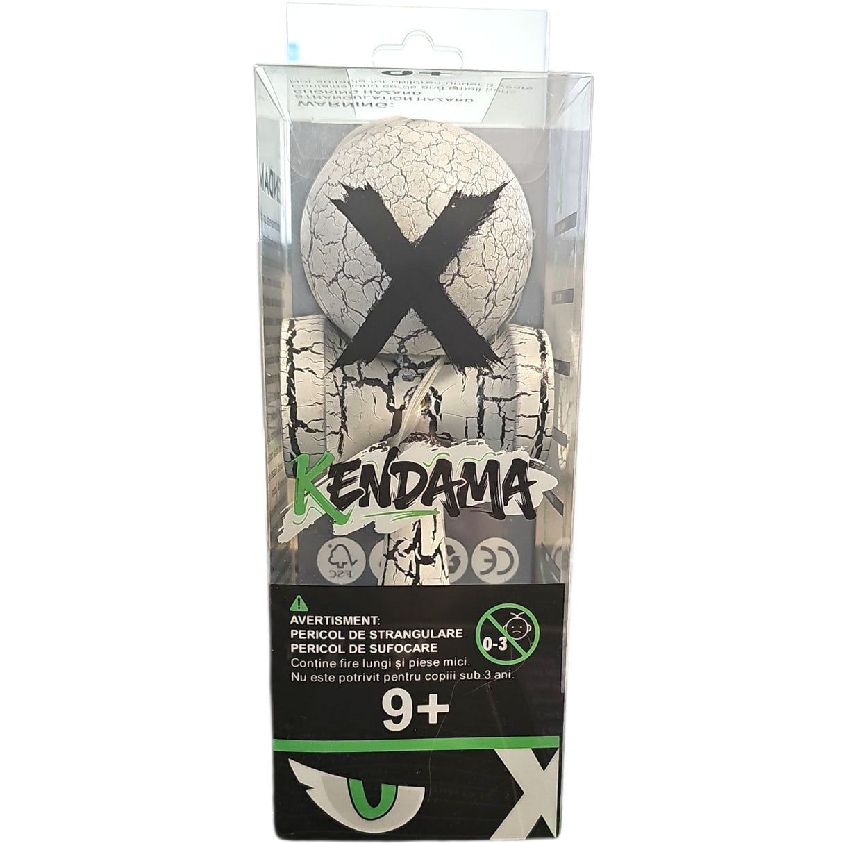 Kendama X Originala, Profesionala, Vivimall, Cracked, din Lemn, 18 cm, Alb/Negru - vivimall.ro