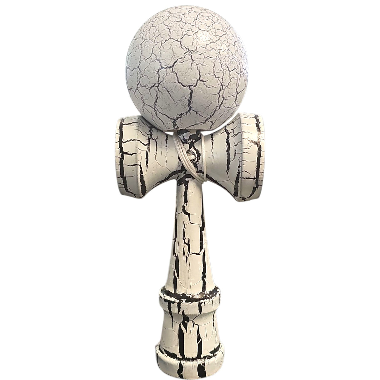 Kendama X Originala, Profesionala, Vivimall, Cracked, din Lemn, 18 cm, Alb/Negru - vivimall.ro