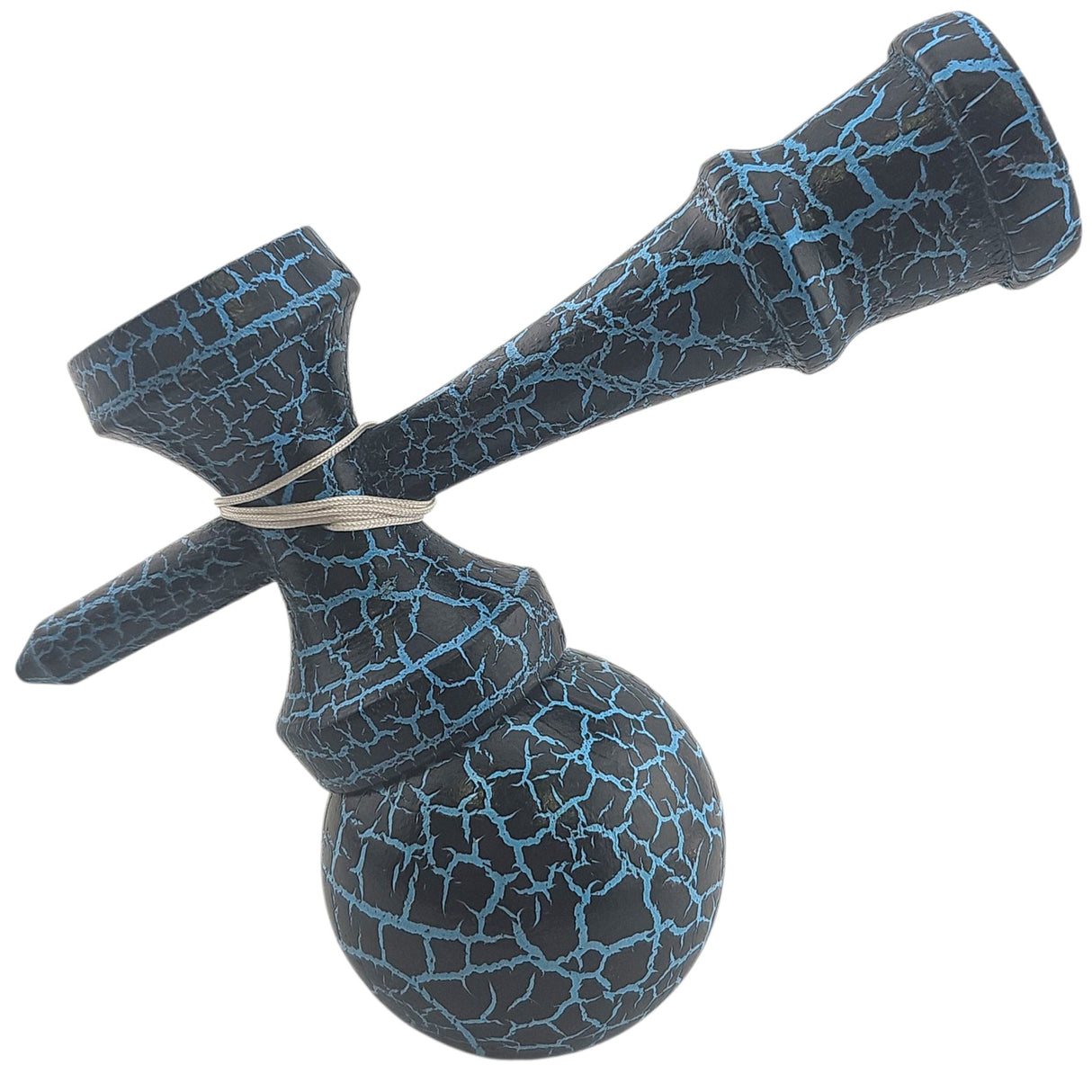 Kendama X Originala, -Profesionala, Vivimall, Cracked, din Lemn, 18 cm, -Negru, Albastru - vivimall.ro