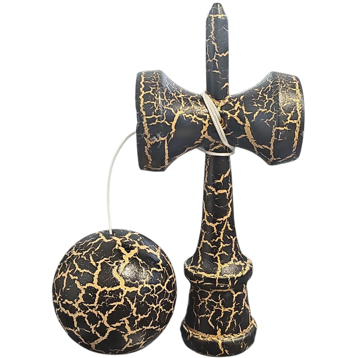 Kendama X Originala, Profesionala, Vivimall, Cracked, din Lemn, 18 cm, Negru/Auriu - vivimall.ro