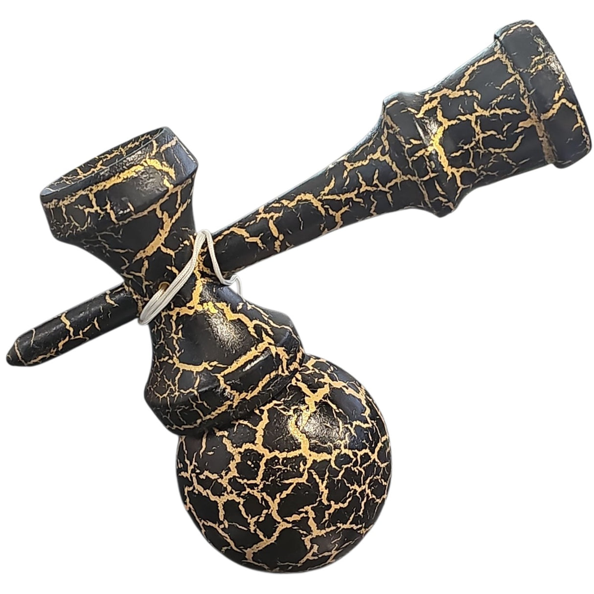 Kendama X Originala, Profesionala, Vivimall, Cracked, din Lemn, 18 cm, Negru/Auriu - vivimall.ro