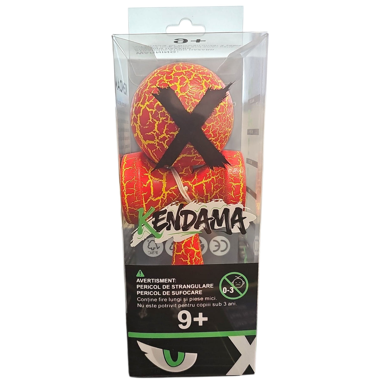 Kendama X Originala, Profesionala, Vivimall, Cracked, din Lemn, 18 cm, Rosu/Galben - vivimall.ro