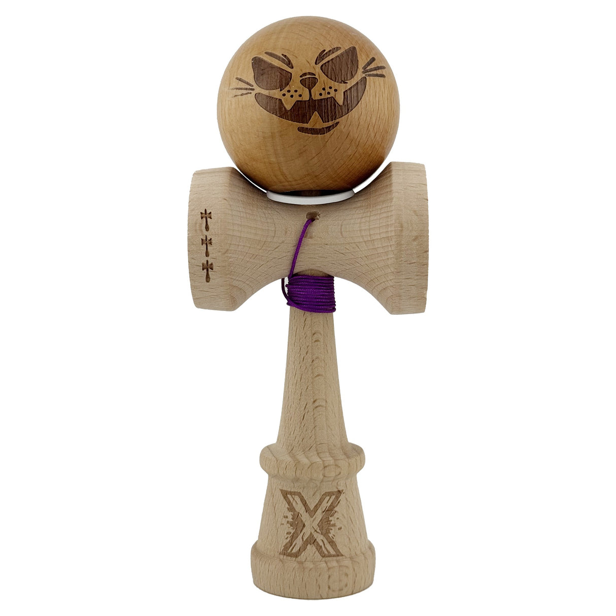 Kendama X Originala, Profesionala, Vivimall, Crazy Cat,-Super Sticky, Cupe Mari KING SIZE V3, Gaura in Baza, Rulment Metalic, din lemn 18 cm, Ata 55 cm, Maro - vivimall.ro