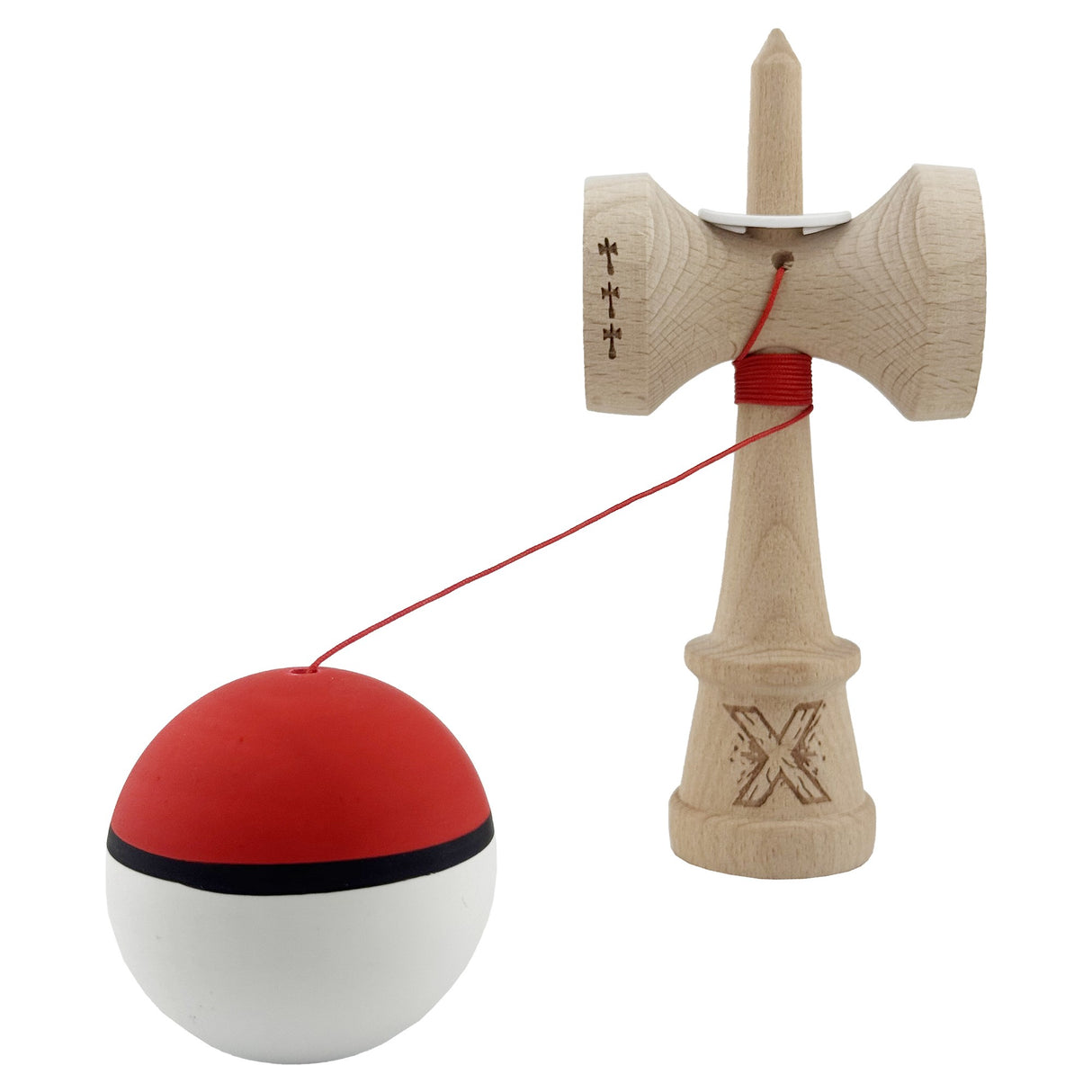 Kendama X Originala, Profesionala, Vivimall, Big Cups V3, Rubber Grip model Rosu/alb - vivimall.ro