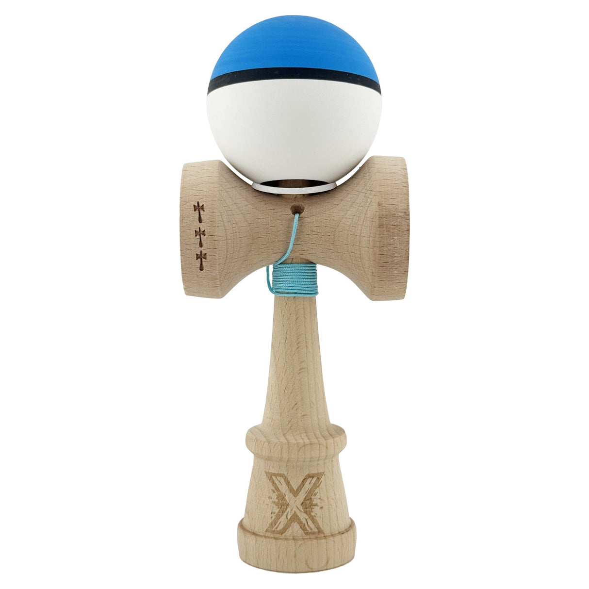 Kendama X Originala, Profesionala, Vivimall, Big Cups V3, Rubber Grip model albastru/negru/alb - vivimall.ro