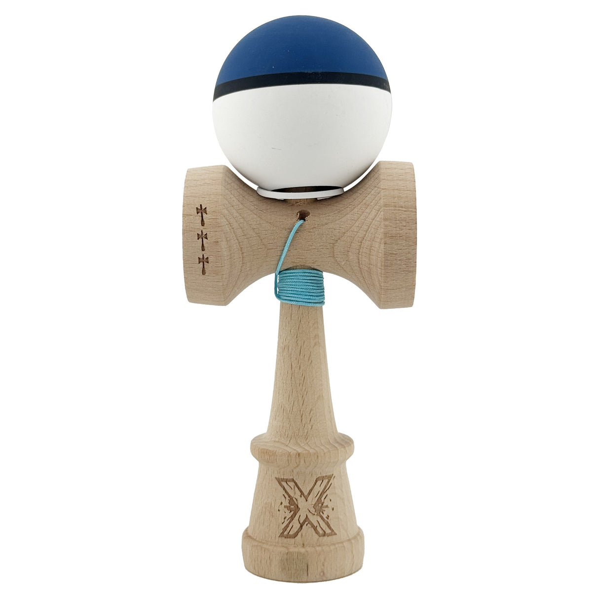 Kendama X Originala, Profesionala, Vivimall, Big Cups V3, Rubber Grip model albastru inchis/alb - vivimall.ro