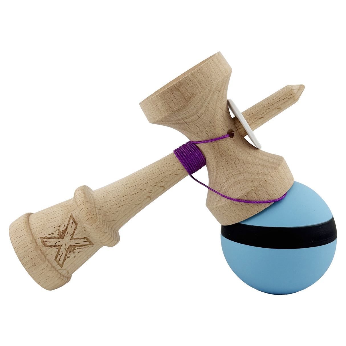 Kendama X Originala, Profesionala, Vivimall, Cupe Mari KING SIZE V3, Rubber Grip, Gaura in Baza, Rulment Metalic, din lemn 18 cm, Ata 55 cm, M Bleu/Negru/Bleu - vivimall.ro