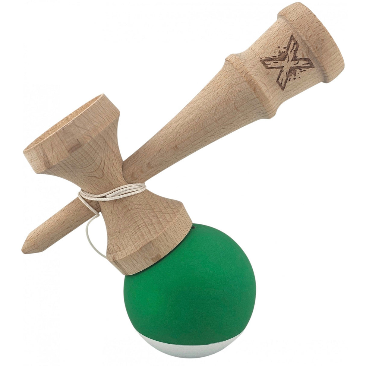 Kendama X Originala, Profesionala, Vivimall, din Lemn, 18 cm, Rubber Grip, Verde Alb - vivimall.ro