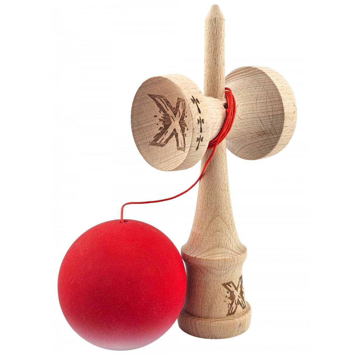 Kendama X Originala, Profesionala, Vivimall, Big Cups V2, Rubber Grip cu Cupe Mari, Rulment Metalic cu Ata 55 cm,-Gradient Rosu/Alb - vivimall.ro