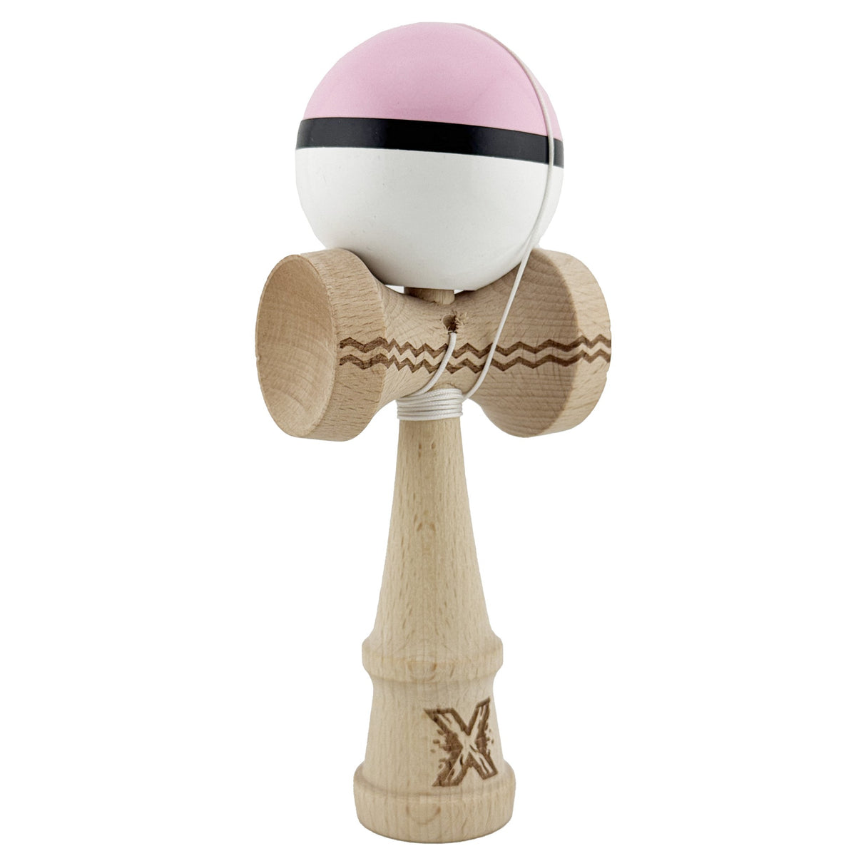 Kendama X Originala, Profesionala, Flippy, din Lemn, Gravata, 18 cm, Super Sticky, Roz/Negru/Alb - vivimall.ro