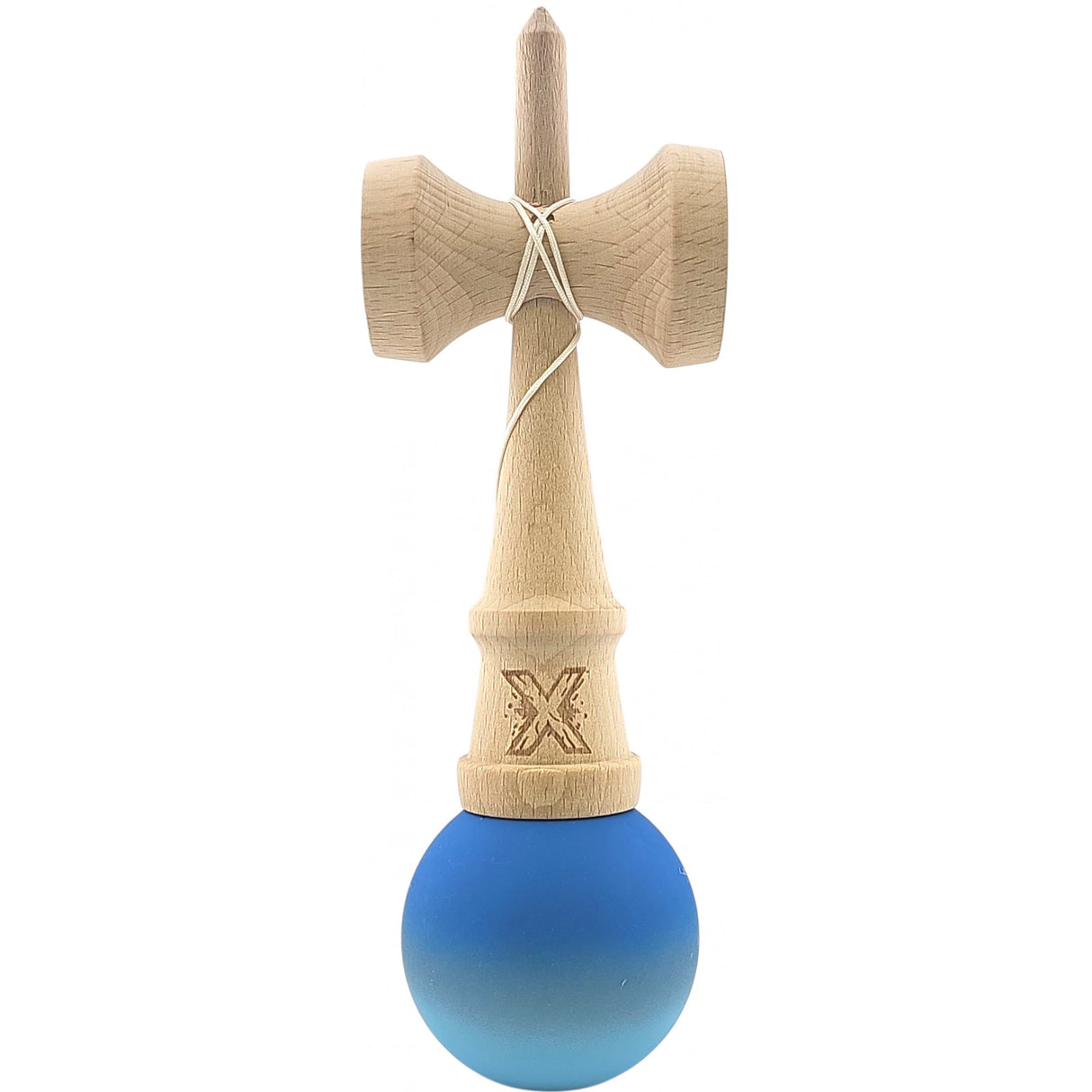 Kendama X Originala, Profesionala, Vivimall, din Lemn, Rubber Grip, 18 cm, Albastru/Alb - vivimall.ro