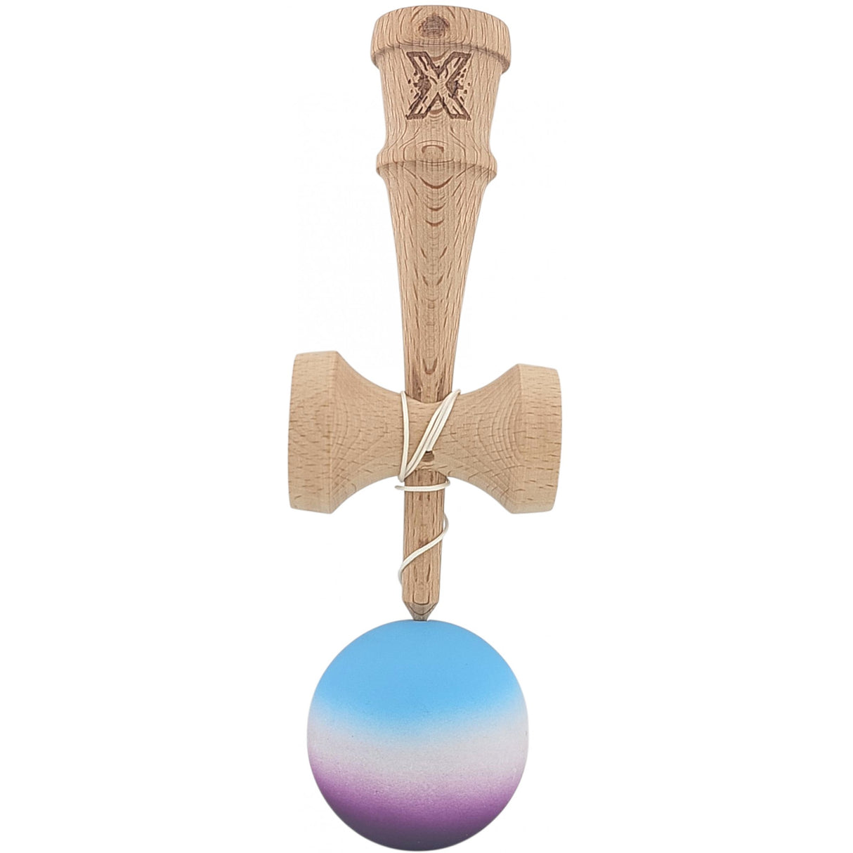 Kendama X Originala, Profesionala, Vivimall, din Lemn, Rubber Grip, 18 cm, Albastru/Alb/Violet- - vivimall.ro