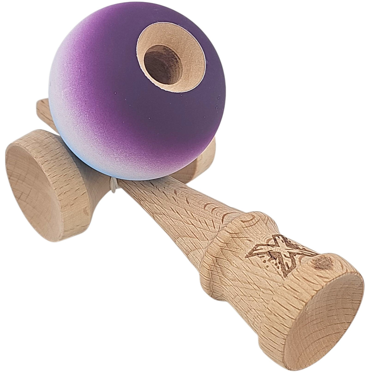 Kendama X Originala, Profesionala, Vivimall, din Lemn, Rubber Grip, 18 cm, Albastru/Alb/Violet- - vivimall.ro