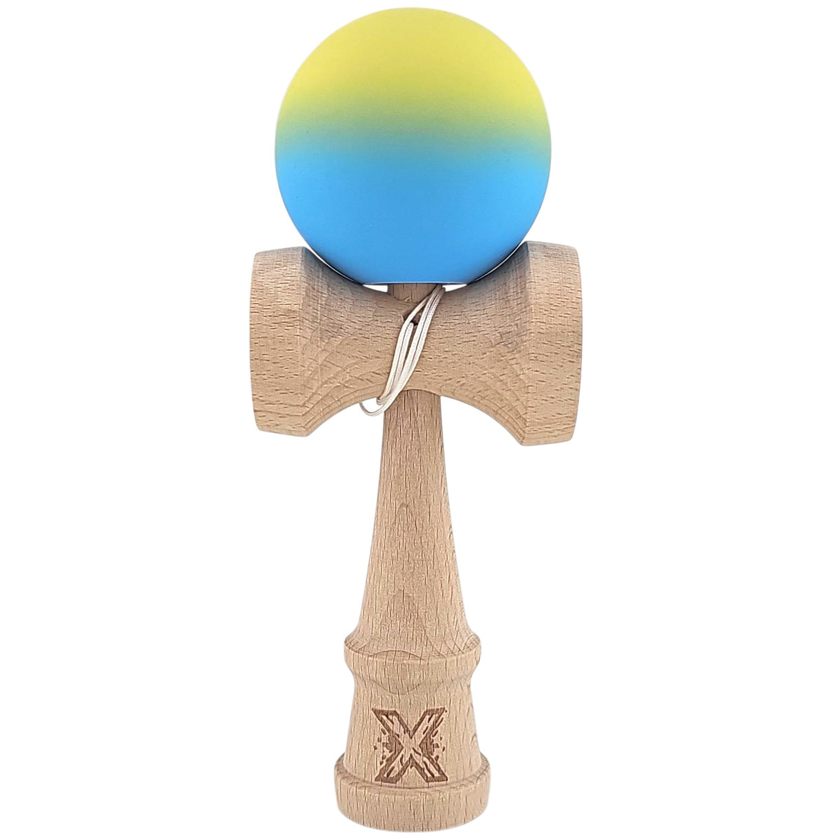 Kendama X Originala, Profesionala, Vivimall, 18 cm, Profesionala, +9 Ani, din Lemn, Gradient Galben/Albastru - vivimall.ro