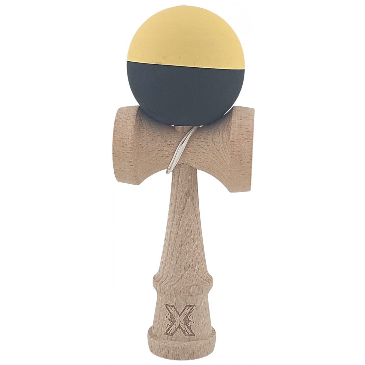 Kendama X Originala, Profesionala, Vivimall, din Lemn, Rubber Grip, 18 cm, Galben/Negru - vivimall.ro