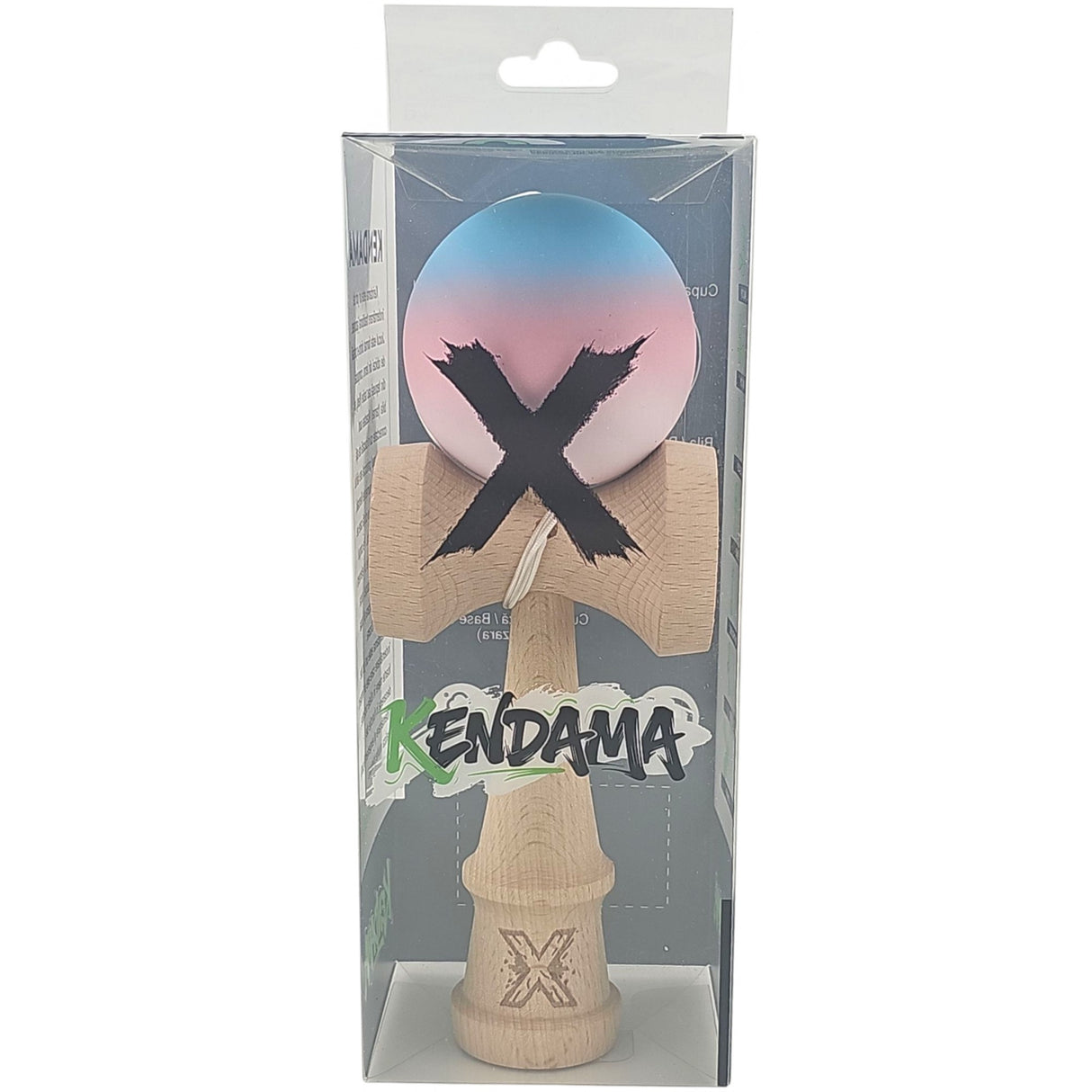 Kendama X Originala, Profesionala, Flippy, din Lemn, Rubber Grip, 18 cm, Gradient Albastru/Roz/Alb