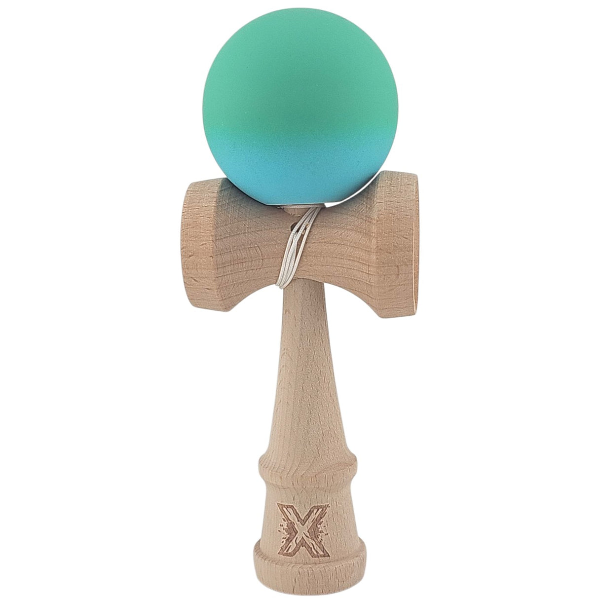 Kendama X Originala, Profesionala, Vivimall, din Lemn, Rubber Grip, 18 cm, Gradient Turcoaz/Alb - vivimall.ro