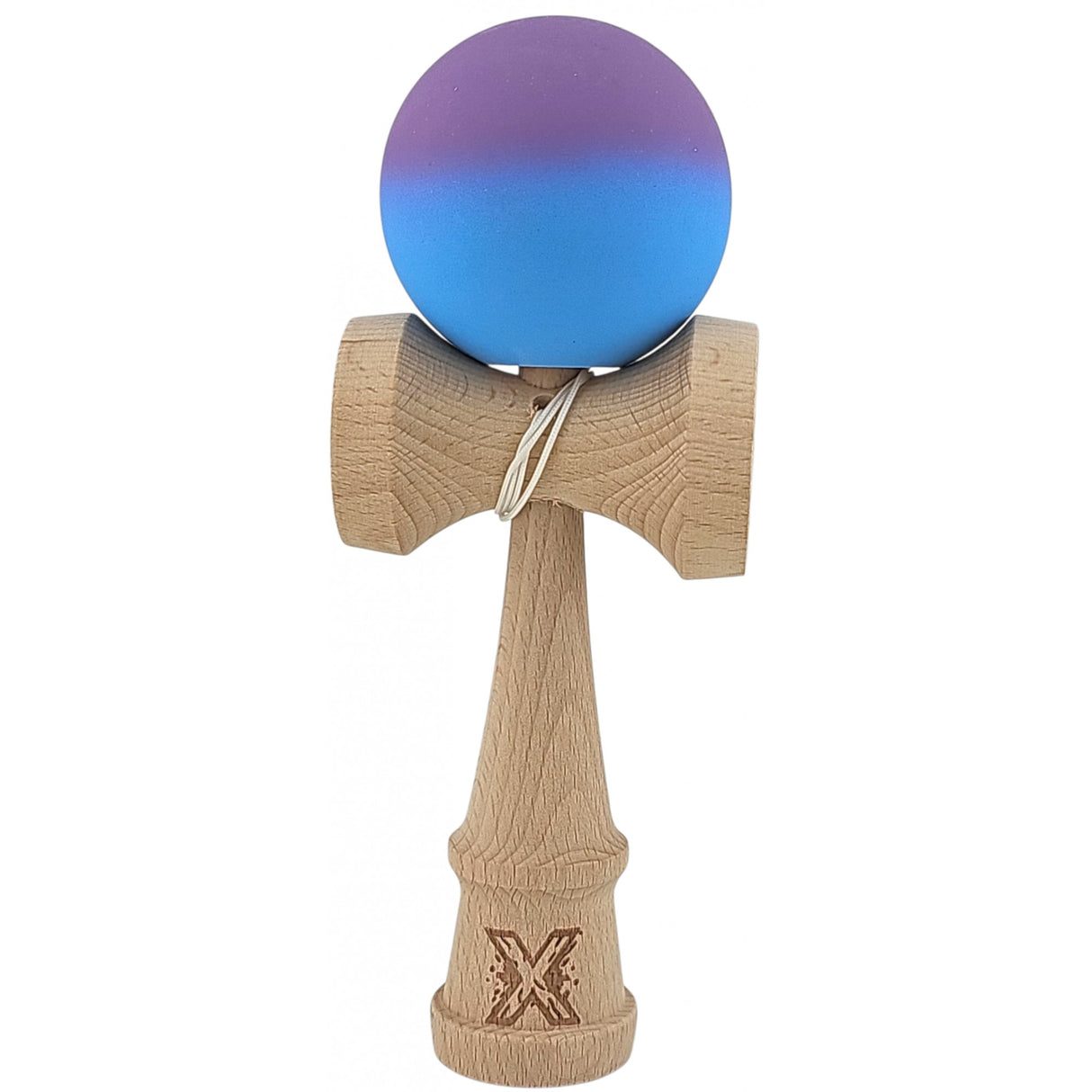 Kendama X Originala, Profesionala, Vivimall, din Lemn, Rubber Grip, 18 cm, Gradient Violet/Albastru - vivimall.ro