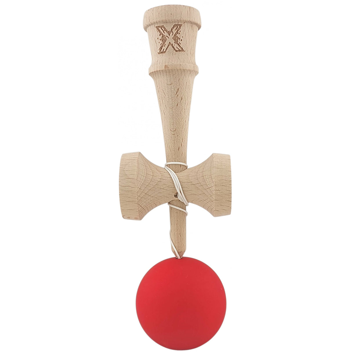 Kendama X Originala, Profesionala, Flippy, din lemn, Rubber Grip, 18 cm, Rosu - vivimall.ro