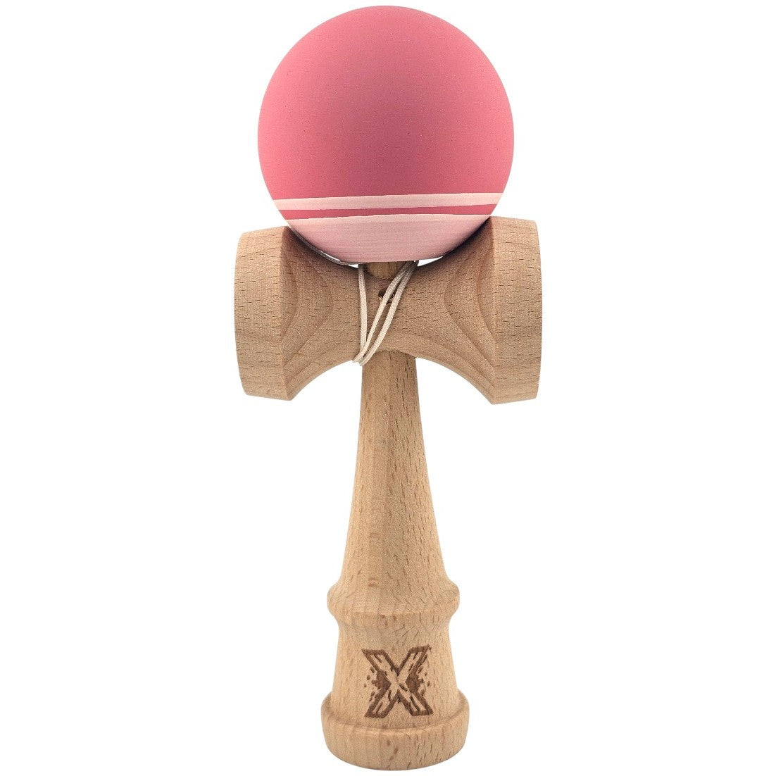 Kendama X Originala, Profesionala, Vivimall, din Lemn, Rubber Grip, 18 cm, Roz/Alb