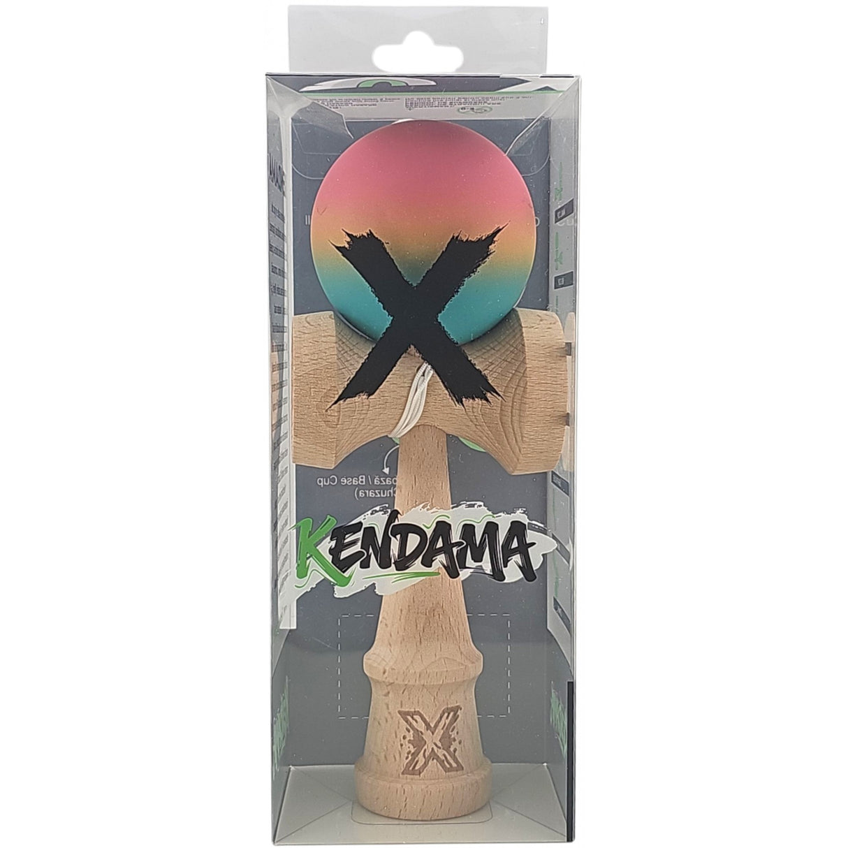 Kendama X Originala, Profesionala, Vivimall, din Lemn, Rubber Grip, 18 cm, Roz/Galben/Albastru - vivimall.ro