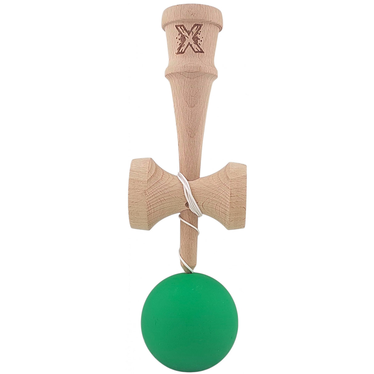 Kendama X Originala, Profesionala, Flippy, din lemn, Rubber Grip, 18 cm, Verde - vivimall.ro