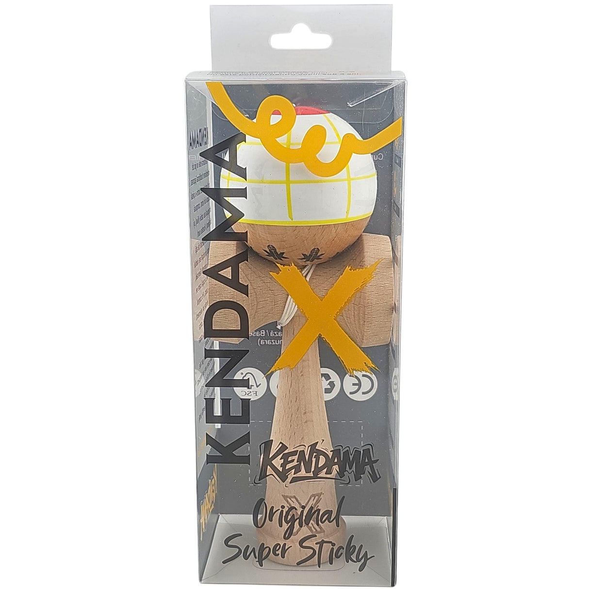 Kendama X Originala, Profesionala, Vivimall, din Lemn, Super Sticky, 18 cm, Alb/Galben/Rosu - vivimall.ro