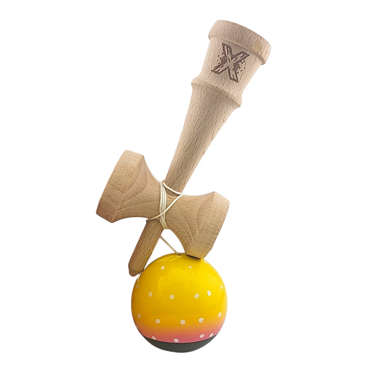 Kendama X Originala, Profesionala, Vivimall, din Lemn, Super Sticky, 18 cm, Galben/Roz/Negru - vivimall.ro