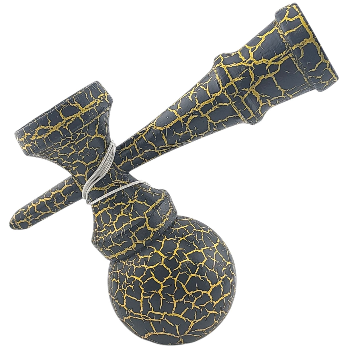 Kendama X Originala, Profesionala, Flippy, Kendama Cracked, din Lemn – 18 cm, Crack Negru/Galben - vivimall.ro