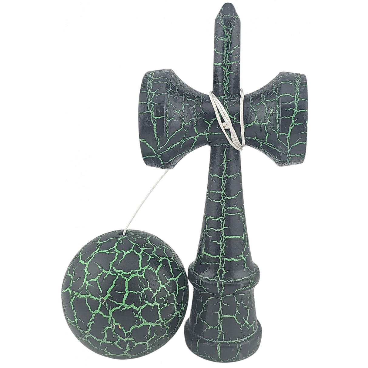 Kendama X Originala, Profesionala, Vivimall, Kendama Cracked, din Lemn – 18 cm, Crack Negru/Verde