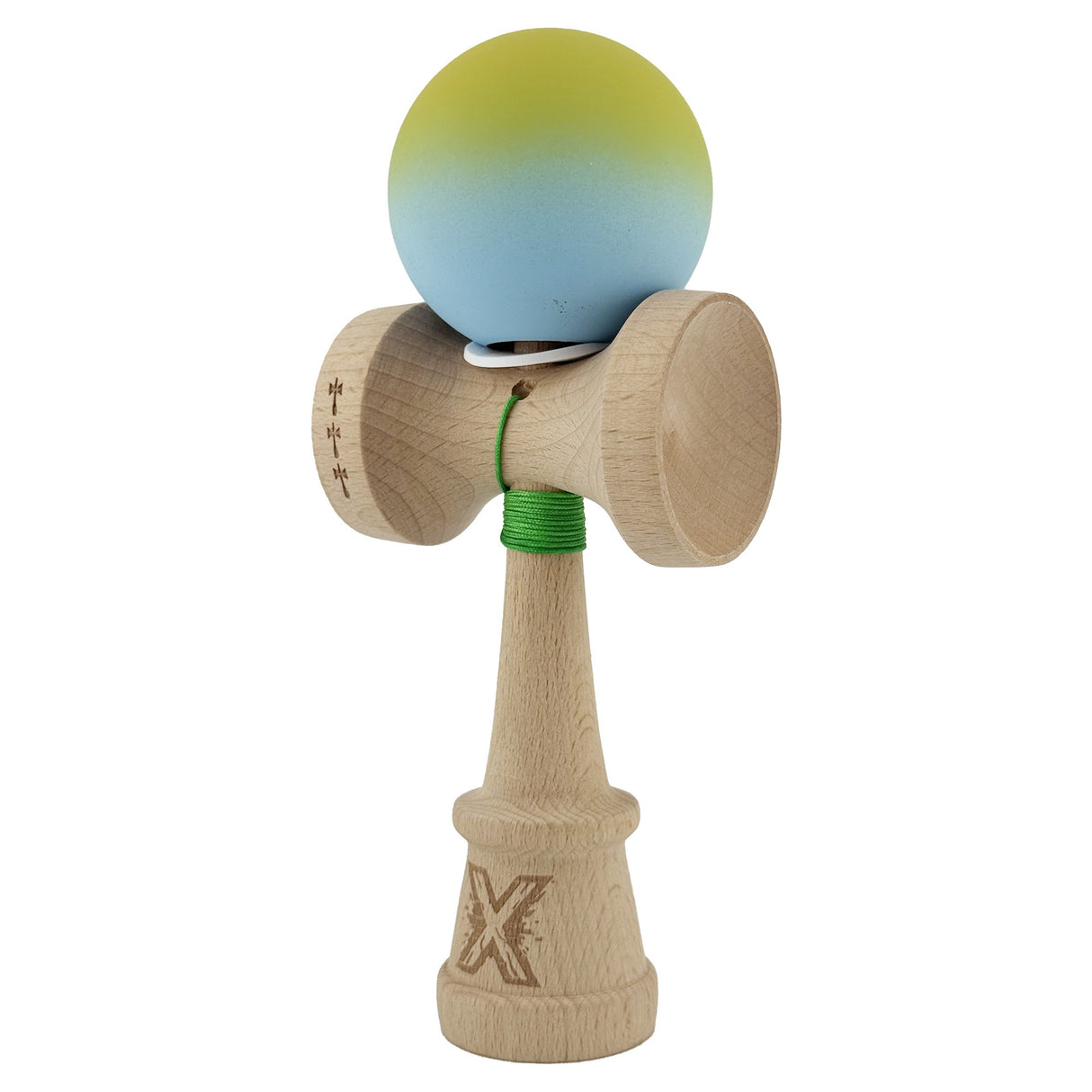 Kendama X Originala, Profesionala, Vivimall, Big Cups V3, Rubber Grip model galben/albastru - vivimall.ro