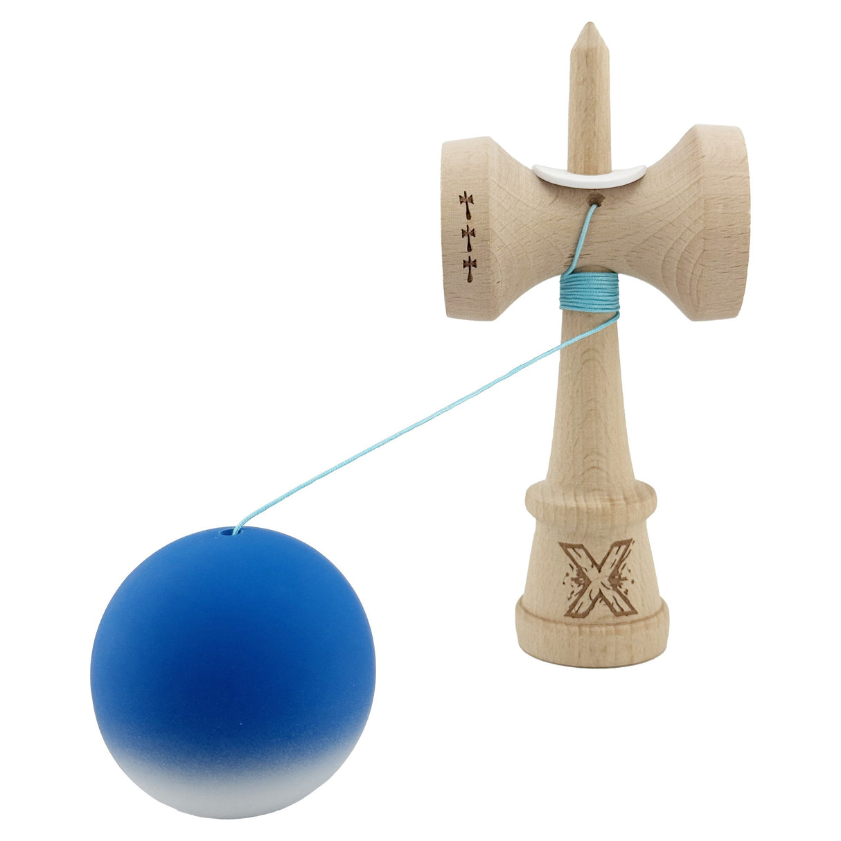 Kendama X Originala, Profesionala, Vivimall, Big Cups V3, Rubber Grip model Albastru/alb - vivimall.ro