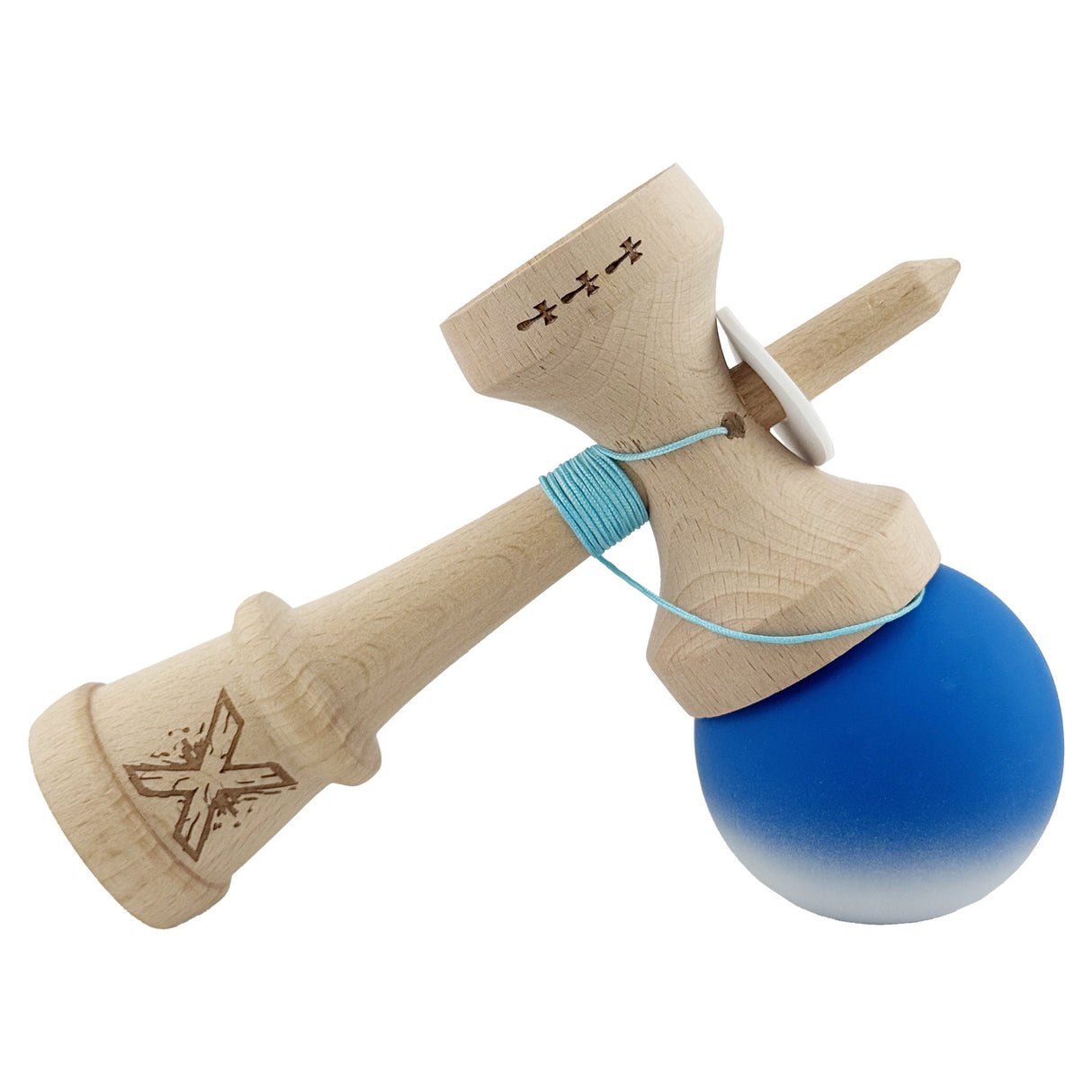 Kendama X Originala, Profesionala, Vivimall, Big Cups V3, Rubber Grip model Albastru/alb - vivimall.ro