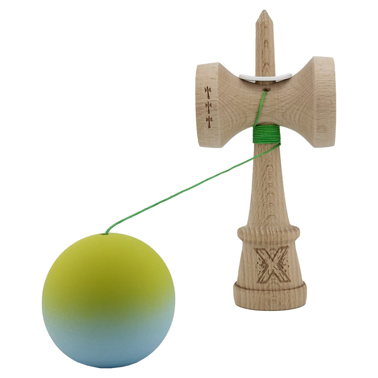 Kendama X Originala, Profesionala, Vivimall, Big Cups V3, Rubber Grip model verde/albastru - vivimall.ro