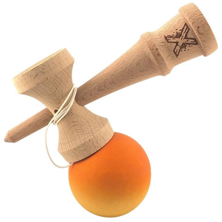 Kendama X Originala, Profesionala, Flippy, Rubber Grip, din Lemn, 18 cm, Portocaliu/Galben - vivimall.ro