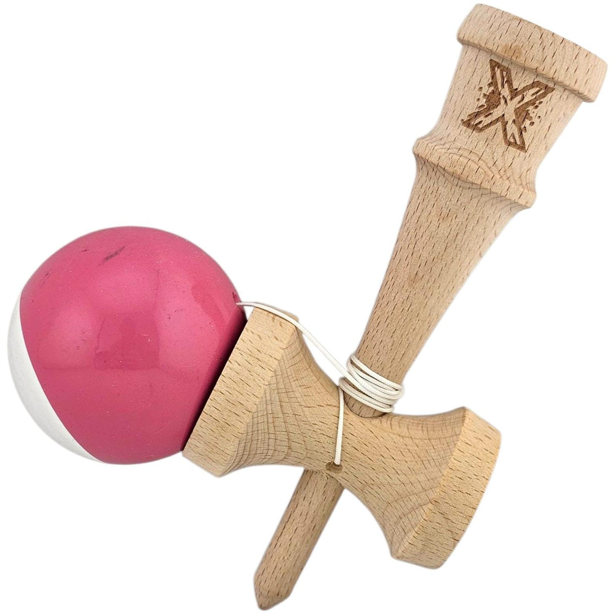 Kendama X Originala, Profesionala, Vivimall, Super Sticky, din Lemn, 18 cm,- Roz/Gri - vivimall.ro