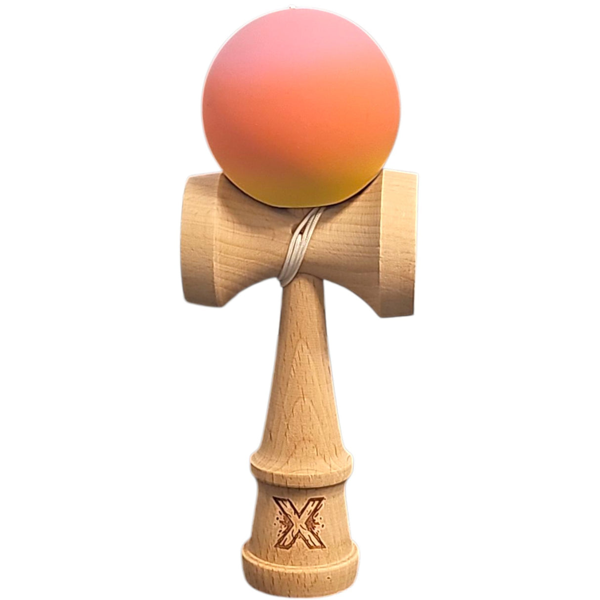 Kendama X Originala, Profesionala, Vivimall, Rubber Grip, din Lemn, 18 cm, V3, Roz/Portocaliu/Galben - vivimall.ro