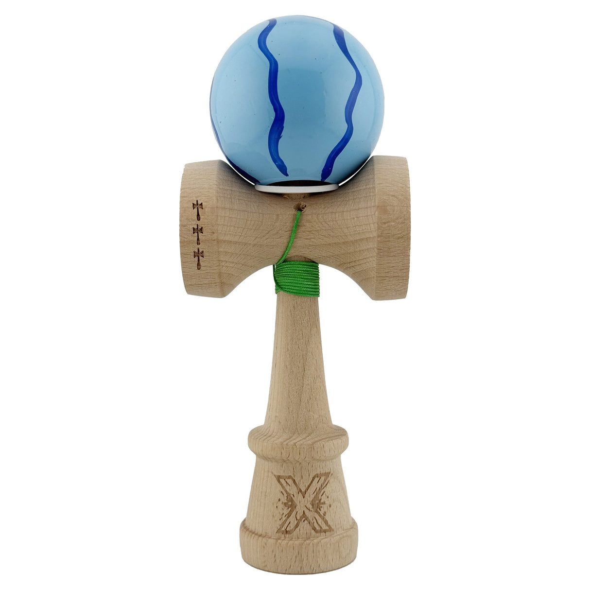 Kendama X Originala, Profesionala, Flippy, Super Sticky cu Cupe Mari KING SIZE V3, Gaura in Baza, Rulment Metalic, din lemn 18 cm, Ata 62/65 cm, Special Albastru deschis - vivimall.ro