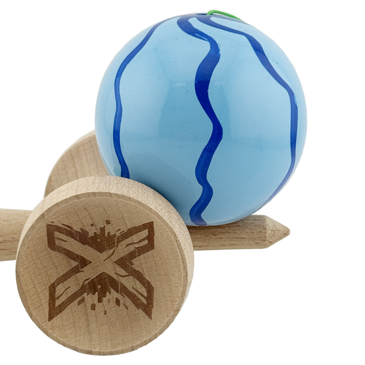 Kendama X Originala, Profesionala, Flippy, Super Sticky cu Cupe Mari KING SIZE V3, Gaura in Baza, Rulment Metalic, din lemn 18 cm, Ata 62/65 cm, Special Albastru deschis - vivimall.ro