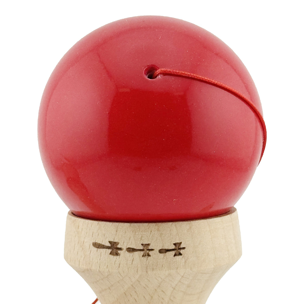 Cupă inferioară 4 cm kendama X profesională, detaliu lemn natural, bicolor Roșu/Alb