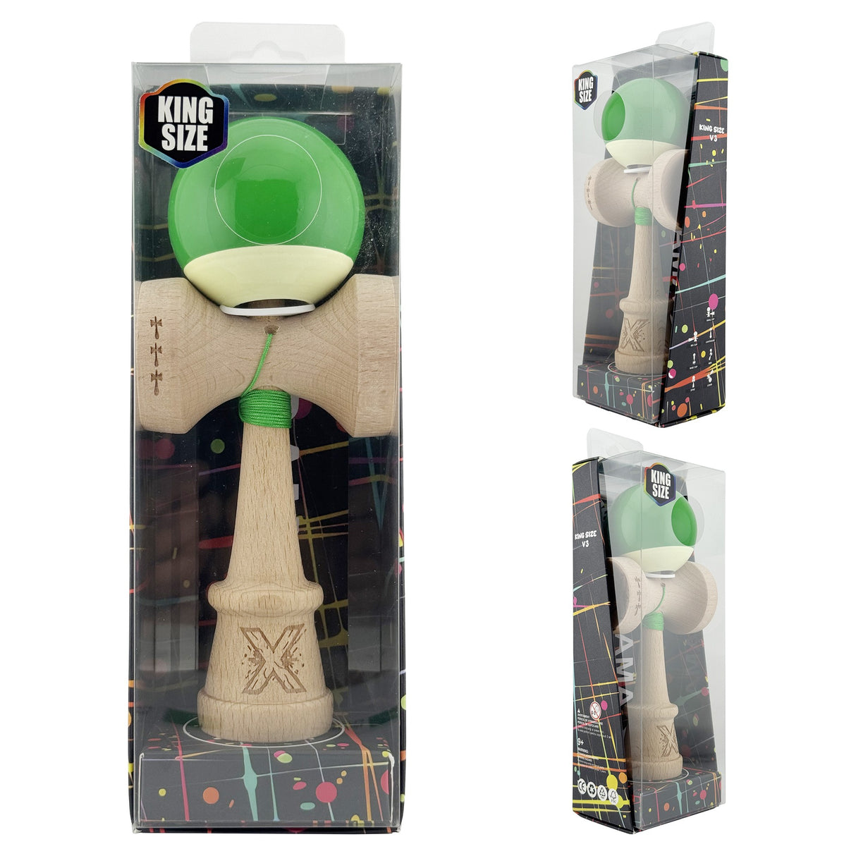 Kendamă profesională din lemn natural 18 cm, cupe King Size V3, perspectivă de sus