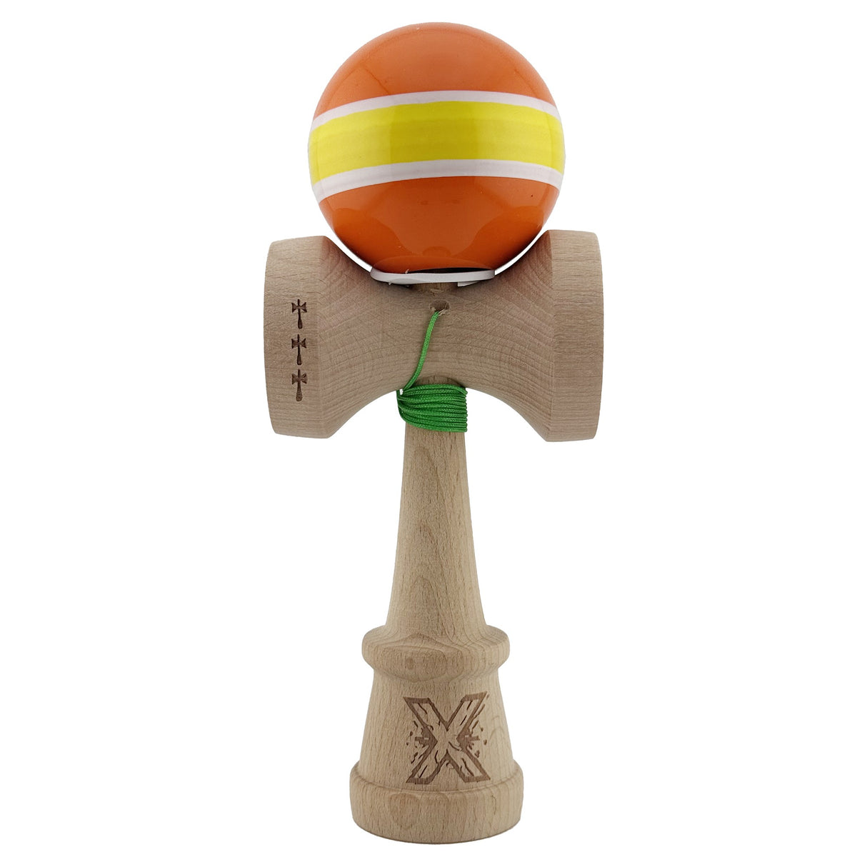 Kendama X Originala, Profesionala, Flippy, Super Sticky cu Cupe Mari KING SIZE V3, Gaura in Baza, Rulment Metalic, din lemn 18 cm, Ata 62/65 cm, Special Portocaliu/Galben - vivimall.ro