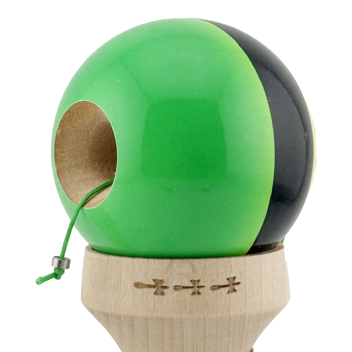 Kendama X Originala, Profesionala, Flippy, Super Sticky cu Cupe Mari KING SIZE V3, Gaura in Baza, Rulment Metalic, din lemn 18 cm, Ata 62/65 cm, Galben/Negru/Verde - vivimall.ro