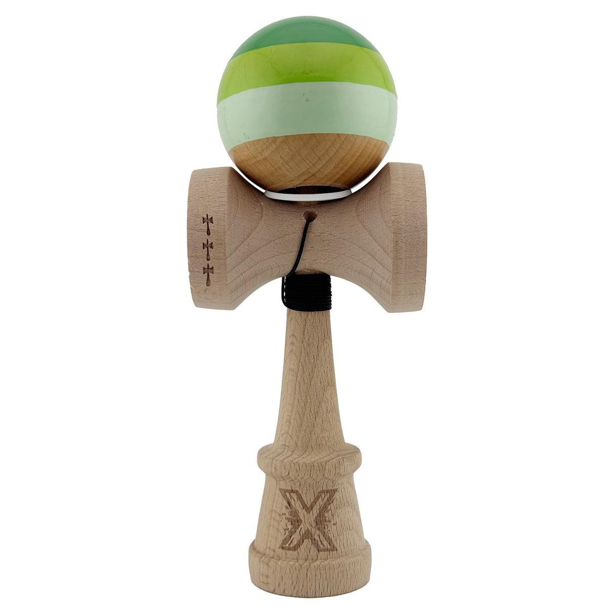 Kendama X Originala, Profesionala, Flippy, Super Sticky cu Cupe Mari KING SIZE V3, Gaura in Baza, Rulment Metalic, din lemn 18 cm, Ata 62/65 cm, Special Verde degrade - vivimall.ro