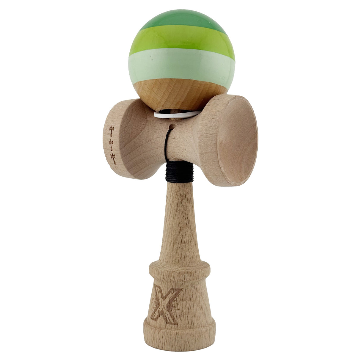 Kendama X Originala, Profesionala, Flippy, Super Sticky cu Cupe Mari KING SIZE V3, Gaura in Baza, Rulment Metalic, din lemn 18 cm, Ata 62/65 cm, Special Verde degrade - vivimall.ro