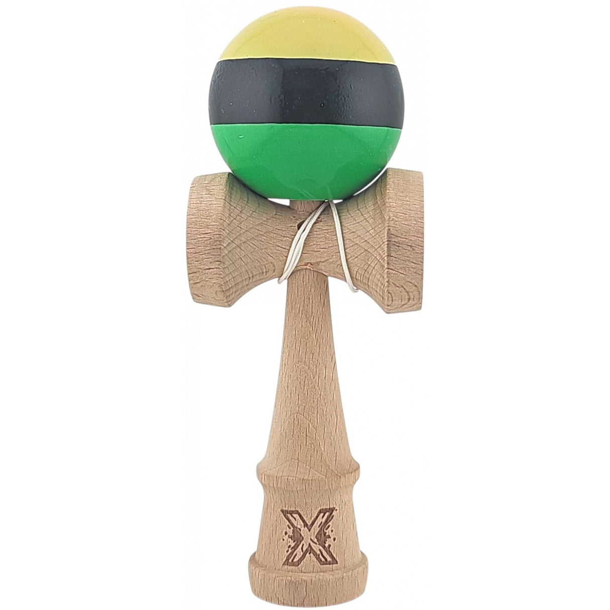 Kendama X Originala, Profesionala, Vivimall, Super Sticky din Lemn, 18 cm, Galben/Negru/Verde - vivimall.ro