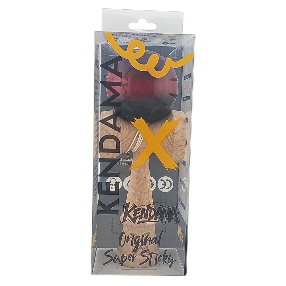 Kendama X Originala, Profesionala, Vivimall, Super Sticky din Lemn, 18 cm, Gradient Mov/Rosu/Negru - vivimall.ro