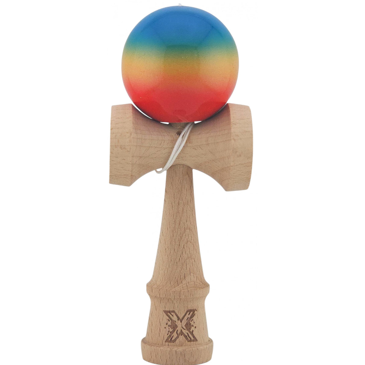 Kendama X Originala, Profesionala, Vivimall, Super Sticky din Lemn, 18 cm, Gradient Rosu/Galben/Albastru - vivimall.ro