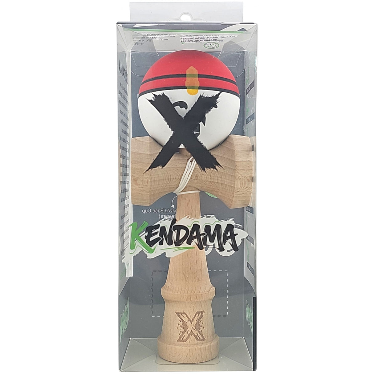 Kendama X Originala, Profesionala, Rege, Flippy, din Lemn, 18 cm, Rosu/Alb/Galben